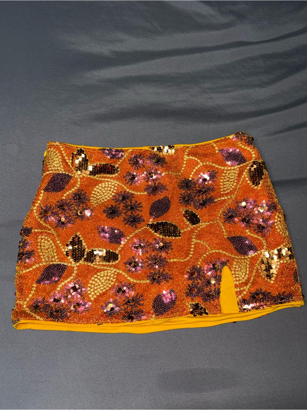 SHEIN Orange Floral Sequin Mini Skirt